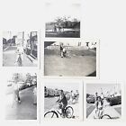 6 Vintage Snapshot Photos Kids Children Boys Girls Bicycles Bikes B&W Parents