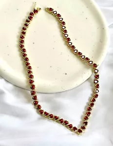 5mm Lab-Created Heart Bezel Set Ruby Tennis Necklace In 14K Yellow Gold Over-16" - Picture 1 of 4