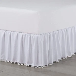 MARTEX TWIN WHITE BEDSKIRT WITH POM POM FRINGE - Picture 1 of 1
