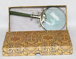 Vintage Lace Decorated Jade Handle Silver Rim Magnifying Glass Ornate ID-M19 - Picture 1 of 2