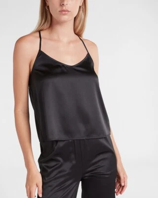 NUEVO CON ETIQUETAS Prendas para dormir Express para mujer Camiseta sin mangas Cami Satinado Negro XS Foto 1 de 3