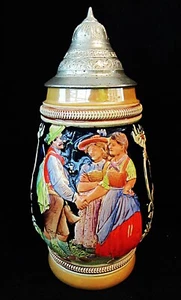 Piedra de cerveza vintage con tapa de peltre, en forma de pera alemana #68 Das ist des Jagers - Imagen 1 de 5