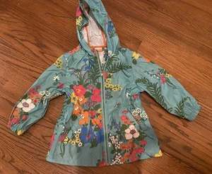 Next Girls Blue Floral Hooded Raincoat Windbreaker Spring Jacket Size 3T - Picture 1 of 7