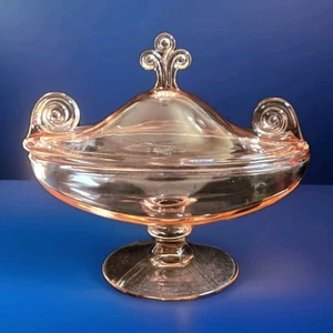 Fostoria Pink Scroll Oval Pedestal Candy Box & Lid #2395 Art Deco Antique RARE - Picture 1 of 6