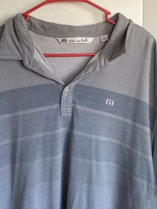 Travis Mathew Golf Polo Shirt Mens XXL Short Sleeve Blue Gray Stripe Lightweight - Picture 1 of 7