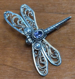 Spilla/spilla libellula filigrana pietra preziosa argento sterling 925 e ametista vintage - Foto 1 di 14