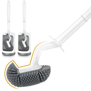 Toilet Bowl Brush Holder Set Deep Cleaning Silicone Toilet Scrubber Under Rim... - Picture 1 of 7