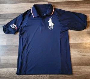 RALPH LAUREN RLX POLO WOMENS MEDIUM VINTAGE Y2K 2008 US OPEN BIG PONY LOGO BLUE - Picture 1 of 11