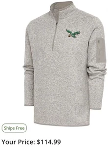 Men's Antigua Oatmeal Philadelphia Eagles Retro Quarter-Zip Like Nike Sz M $115 - Picture 1 of 6