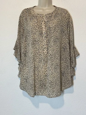 Blusa Vince Camuto Feminina 3X Decote V Manga Flutter 3/4 Bege Preta Carreira - Imagem 1 de 4