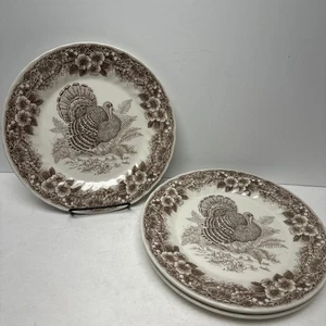 4 Queen’s Myott 10" Turkey Thanksgiving Dinner Plates Brown Turkey - Picture 1 of 8