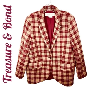 TREASURE & BOND KARIERTER ACADEMIA BOYFRIEND BLAZER ONE BUTTON OVERSIZED, GRÖSSE MEDI - Bild 1 von 7