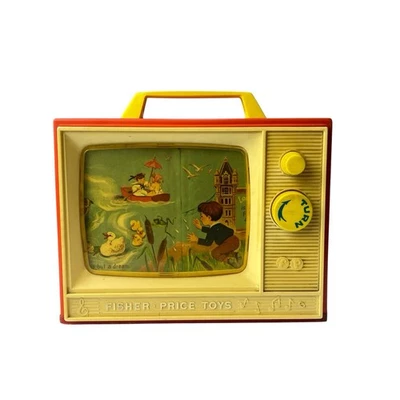 Vintage 1966 Fisher Price #114 Two Tune Giant Screen Wind-Up Music Box TV USA - Image 1 of 4