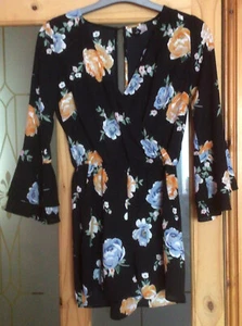 Divided At H&M , Ladies Size 12, Black Floral ,Shorts All In One Playsuit, NWOT - Picture 1 of 18