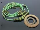 CH Splendida collana di perline verdi in legno e perline verdi in stile...