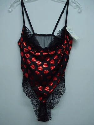 USA Made Women's Nancy King Lingerie Thong Teddy Bodysuit Size M Black/Red #568C - Image 1 of 3