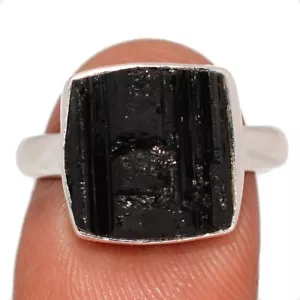 Natural Black Tourmaline - Brazil 925 Sterling Silver Ring Jewelry s.8 CR68444 - Picture 1 of 1