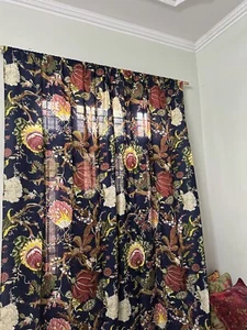Cortinas indias con estampado de bloques - Cortinas de ventana de algodón tradicionales hechas a mano - Imagen 1 de 6