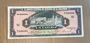 VINTAGE  MONEY PAPER  1 COLON BANCO RESERVA DEL SALVADOR 1964 ORIGINAL