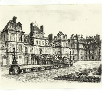 Château de Fontainebleau Gravure Cuivre Robin 1877 1939 - Photo 1/3