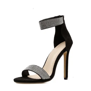 Women's Stiletto Sexy Stiletto High Heels Ankle Strap Rhinestone Open Toe Shoes - Picture 1 of 12