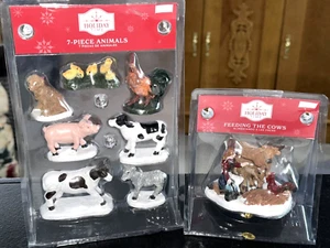 New 2 Lot CHRISTMAS VILLAGE ACCESSORIES HOLIDAY TIME FIGURINE 7 Animals & Cows - Picture 1 of 3