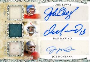 John Elway Joe Montana Dan Marino 2022 Leaf In The Game Used jersey auto 1/8