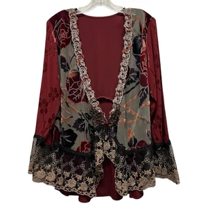 Velvet Burnout Single Button Cardigan Lightweight Jacket Mixed Media Womens 10 - Picture 1 of 10