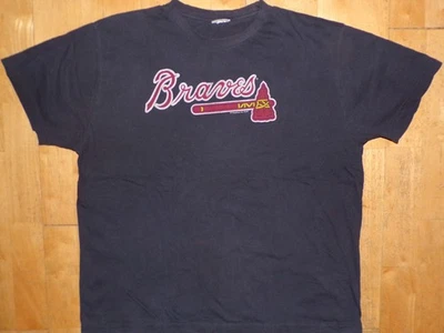 MLB Mens ATLANTA BRAVES Baseball Tomahawk Distressed logo XL Blue T-Shirt Shirt - Image 1 of 4
