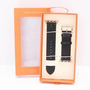 NWT TORY BURCH MCGRAW BLACK LEATHER BAND APPLE WATCH STRAP 38 MM/40MM TBS0005 - Zdjęcie 1 z 12