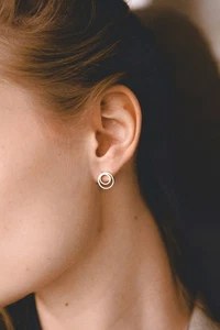 Geometric Silver Studs, Minimalist Silver Earrings, Round Stud Earrings Open - Picture 1 of 7