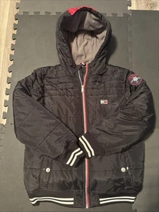 Tommy Hilfiger Puffer Jacket Coat Black Blue Fleece Lined Boys Size Large 14-16 - Picture 1 of 9