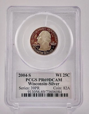 2004-S $0.25 Cent Piece Coin - Wisconsin Silver PCGS Graded PR69DCAM - Image 1 of 2