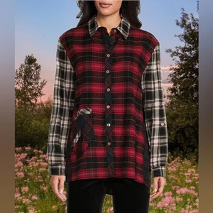 John Mark Womens Button Top Shirt Size M Plaid Long Sleeve Cotton Red NWT - Picture 1 of 16