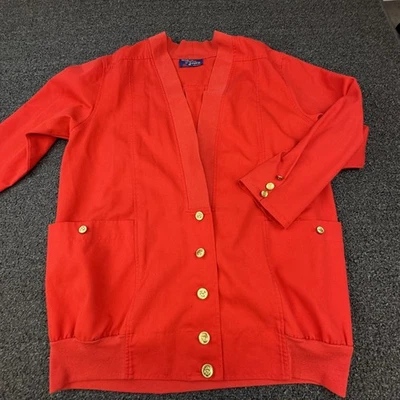 Винтажный Joyce кардиган свитер женщин средний красный золотой кнопка карманы США 80-х - Изображение 1 из 4
