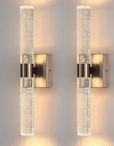 Brushed Nickel Wall Sconces Set of Two, Crystal Sconces Wall Lighting, LED Ba... - Picture 1 of 6