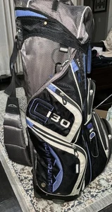 SUN MOUNTAIN C130 CART BAG 14 WAY DIVIDERS, BLACK / BLUE + Rain Cover - Picture 1 of 12