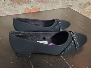New White Mt Black Suede Flats Rhinestones Womens Sz 6.5 Shoes J - Picture 1 of 5