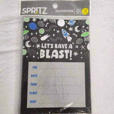 Invitaciones de fiesta espacio exterior cohete nave planetas 10 unidades Foto 1 de 4
