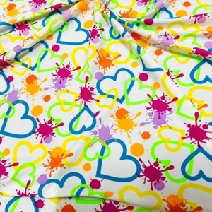 Colored Hearts Print Spandex Nylon 4-Way Stretch Fabric 60"wide Swimsuit By Yard - Picture 1 of 8