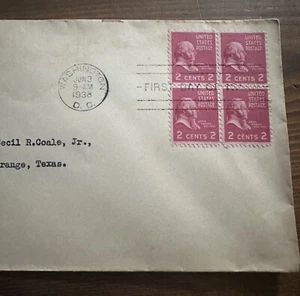 1938 John Addams 2 Cent envelope First Day issue cancel stamps FDC Washington DC - Picture 1 of 6