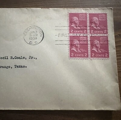 1938 John Addams 2 Cent envelope First Day issue cancel stamps FDC Washington DC - Image 1 of 4