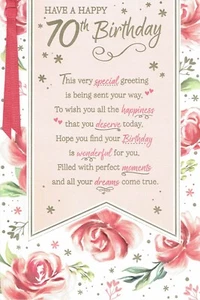 70th BIRTHDAY CARD Age 70 Floral Design Quality with Lovely Words - Picture 1 of 3