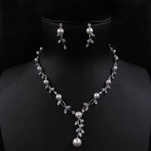 Set Collana Diamanti Simulati Sposa Zirconi Platinati Platino - Foto 1 di 5