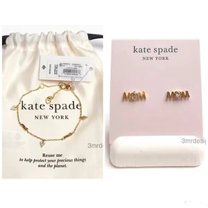 NWT Kate Spade LOVE YOU MOM 12-K Gold Plated CZ Crystal Earrings & Bracelet Set - Picture 1 of 12