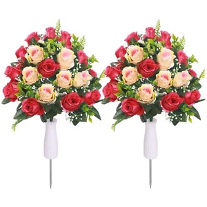 Artificial Cemetery FlowersSet of 2 Grave Decorations Roses Tombstone Memoria... - Picture 1 of 6