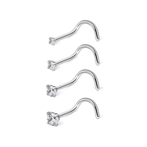 Nose Stud Stainless Steel Clear Screw Curve Hook Piercing 1.5mm 2mm 2.5mm 3mm - Picture 1 of 9