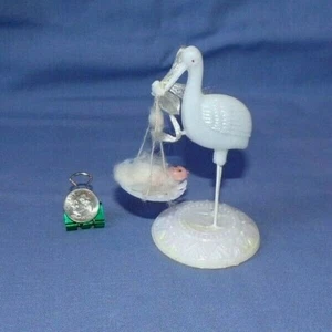 Miniature Baby Shower Cake Topper Decoration Figurine Stork Swinging Baby VTG 4" - Picture 1 of 4