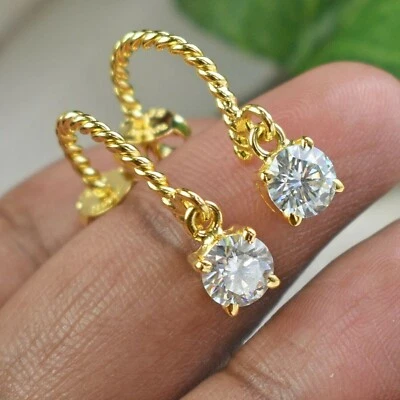 2.30 Ct Treated Certified Off White Diamond Solitaire Dangler Earring,925 Silver - Image 1 of 4