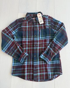 Levi's Boys Plaid Cotton Twill Flannel shirt chocolate truffle 14-16 (XL) - nwt - Picture 1 of 4